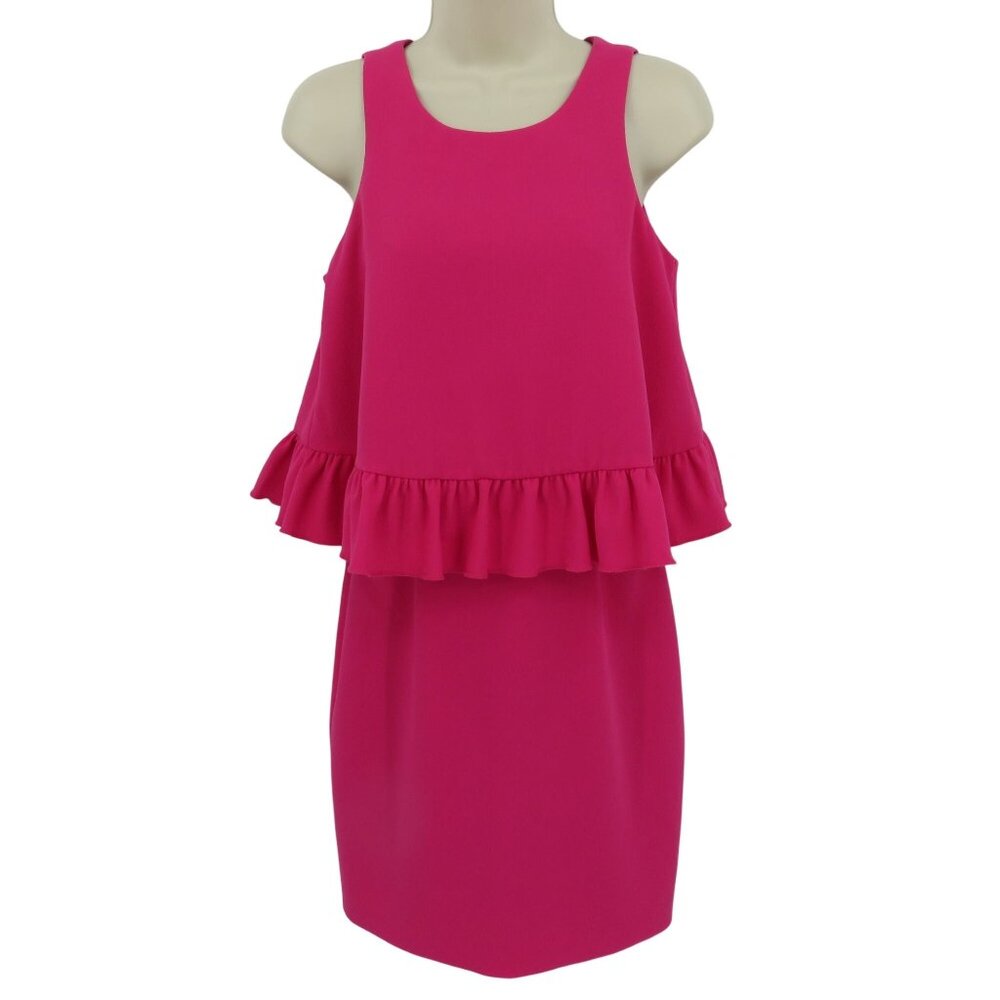 Trina Turk Women 0 Kayleen Classic Crepe Dress Solid Pink Ruffle Hem Cross Back
